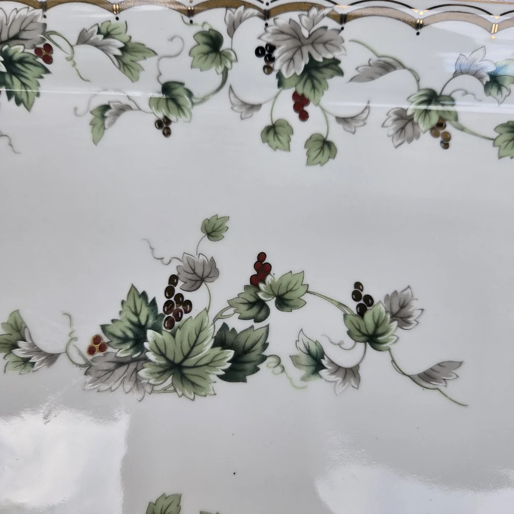 Vtg Fancy Porcelain Serving Dish Grapevine Transferware Burton & Burton